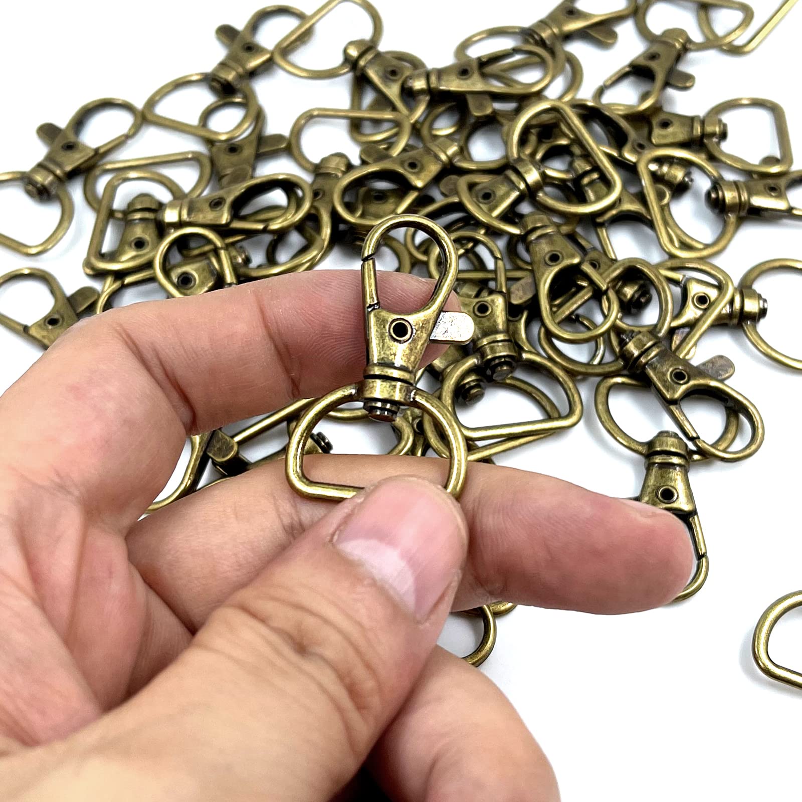 20 szt., metalowe obrotowe haczyki spustowe 360°, zatrzaski na karabińczyk, szeroki pierścień 3/4", duże haczyki do breloków, 20 mm, długość 40 mm (brązowe)
