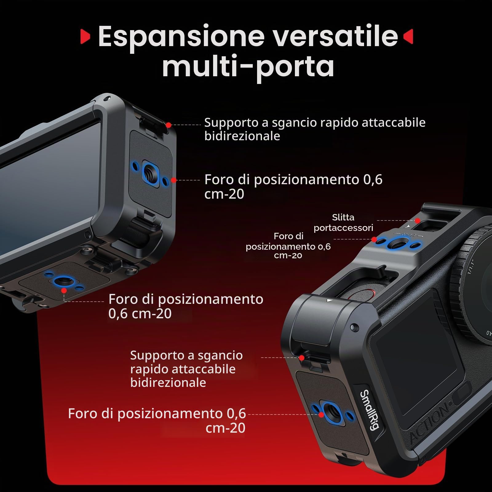 SMALLRIG Cage per DJI Osmo Action 6 (Advanced Edition), gabbia per fotocamera in lega di alluminio con attacco a slitta, cinturino da polso, copriobiettivo, accessori per Action 6-5887