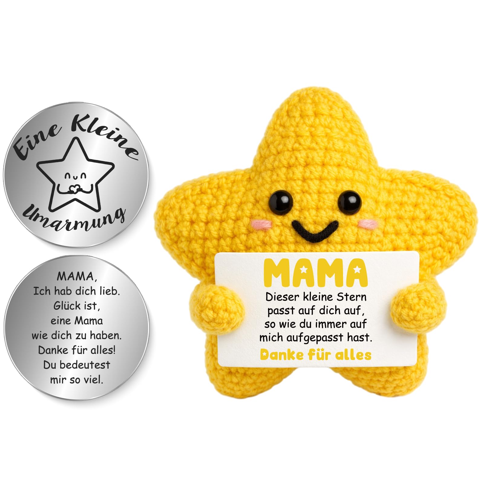 Tixlux Pocket Hug Muttertagsgeschenk Glücksstern, Geschenk für Mama, Kreative Strickwolle Stern Dekofigur und Kleine Umarmung Glücksbringer, Mutmacher Geschenk für Mama, Muttertag, Geburtstag