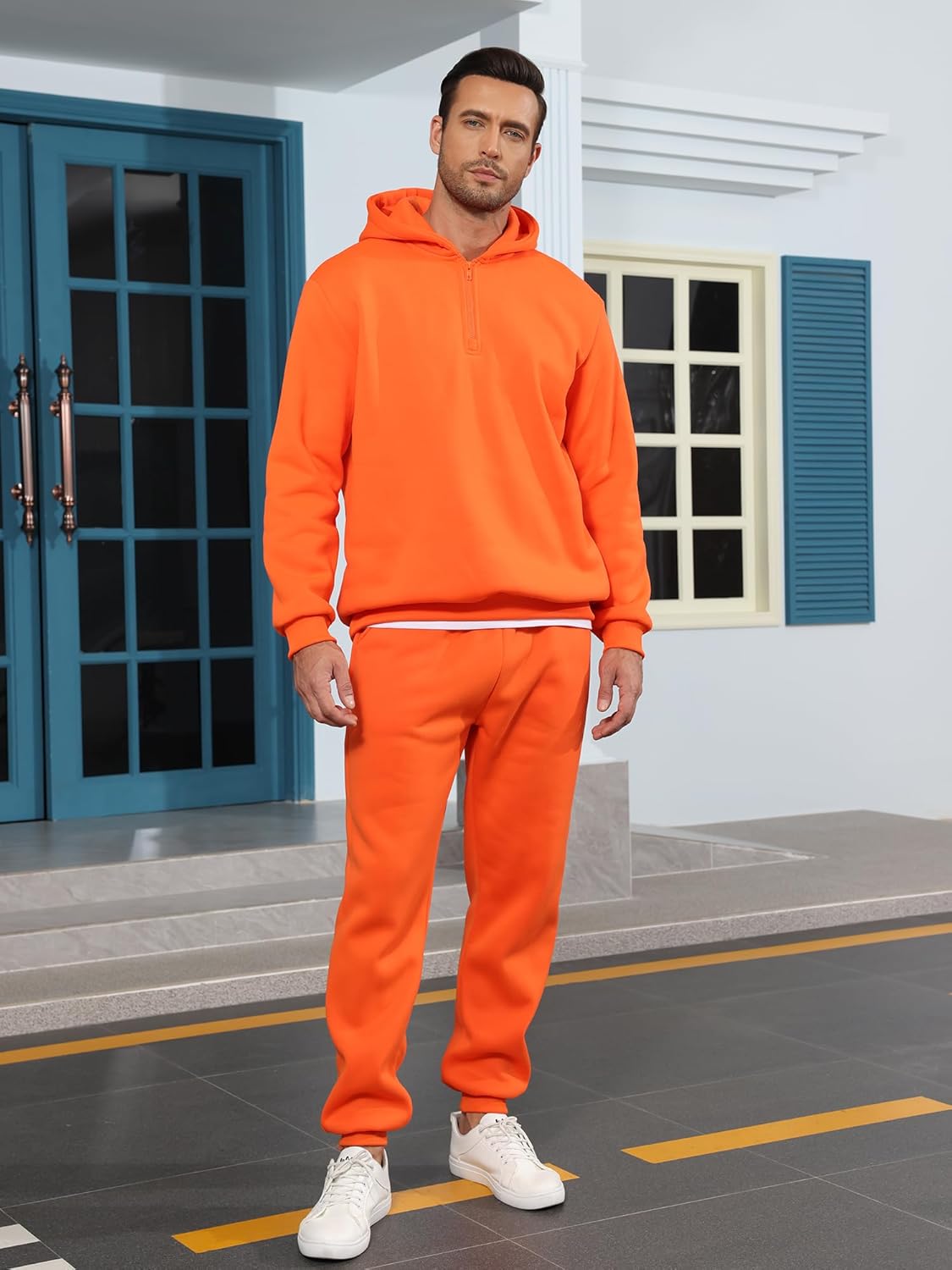 TUVEKE Men's Tracksuits Mens Quarter Zip Pullover And Joggers Pant Half Zip 2 Piece Outfits Casual Athletic Hooded Sweat Suit