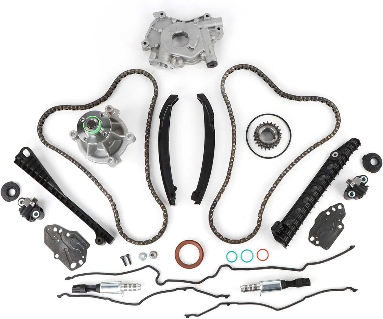 Timing Chain Kit Oil Water Pump 5.4L Fit for Expedition 2005-2008, For F150 04-08, For F250 Super Duty 05-08, For F350 Super Duty 05-08, For Navigator 05-08, For Mark LT 2006 2007 with Cover Gasket