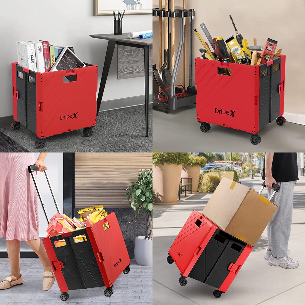 Dripex Folding Boot Cart Shopping Trolley Wheels, Collapsible Boot Cart Crate Box Utility Cart