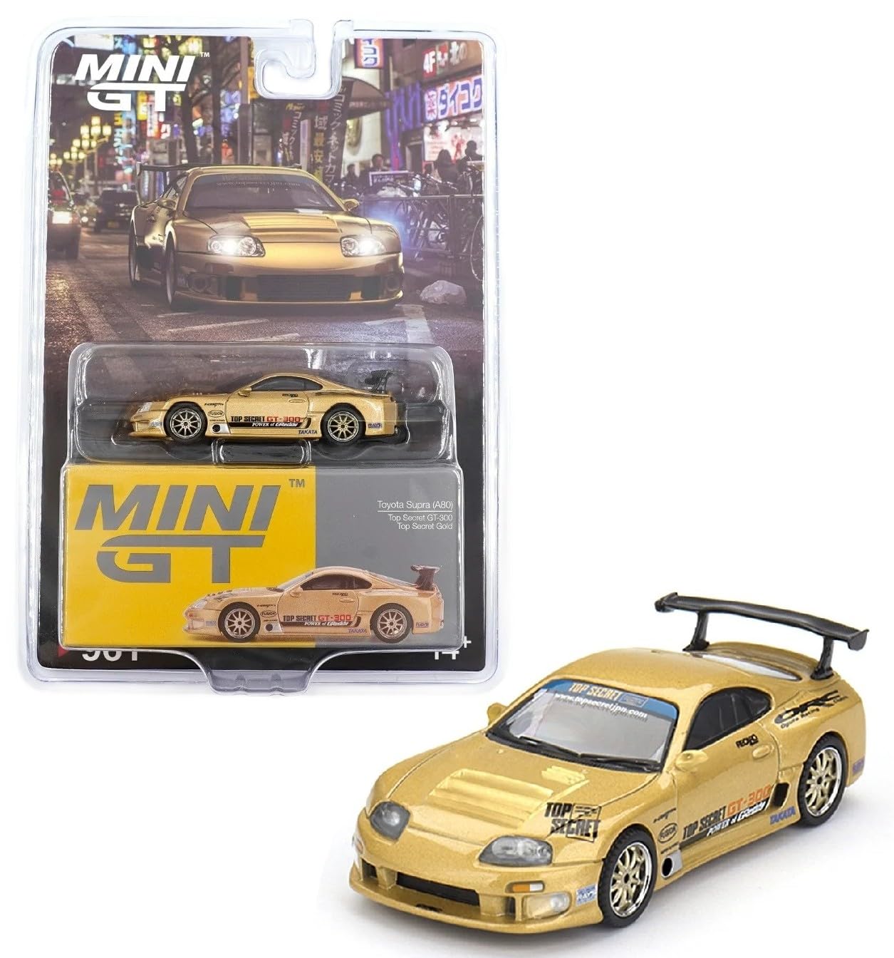 Diecast Model Car Compatible with Mini GT 1:64 Toyota Supra (A80) Top Secret GT-300 Top Secret Gold Limited Edition MGT00961