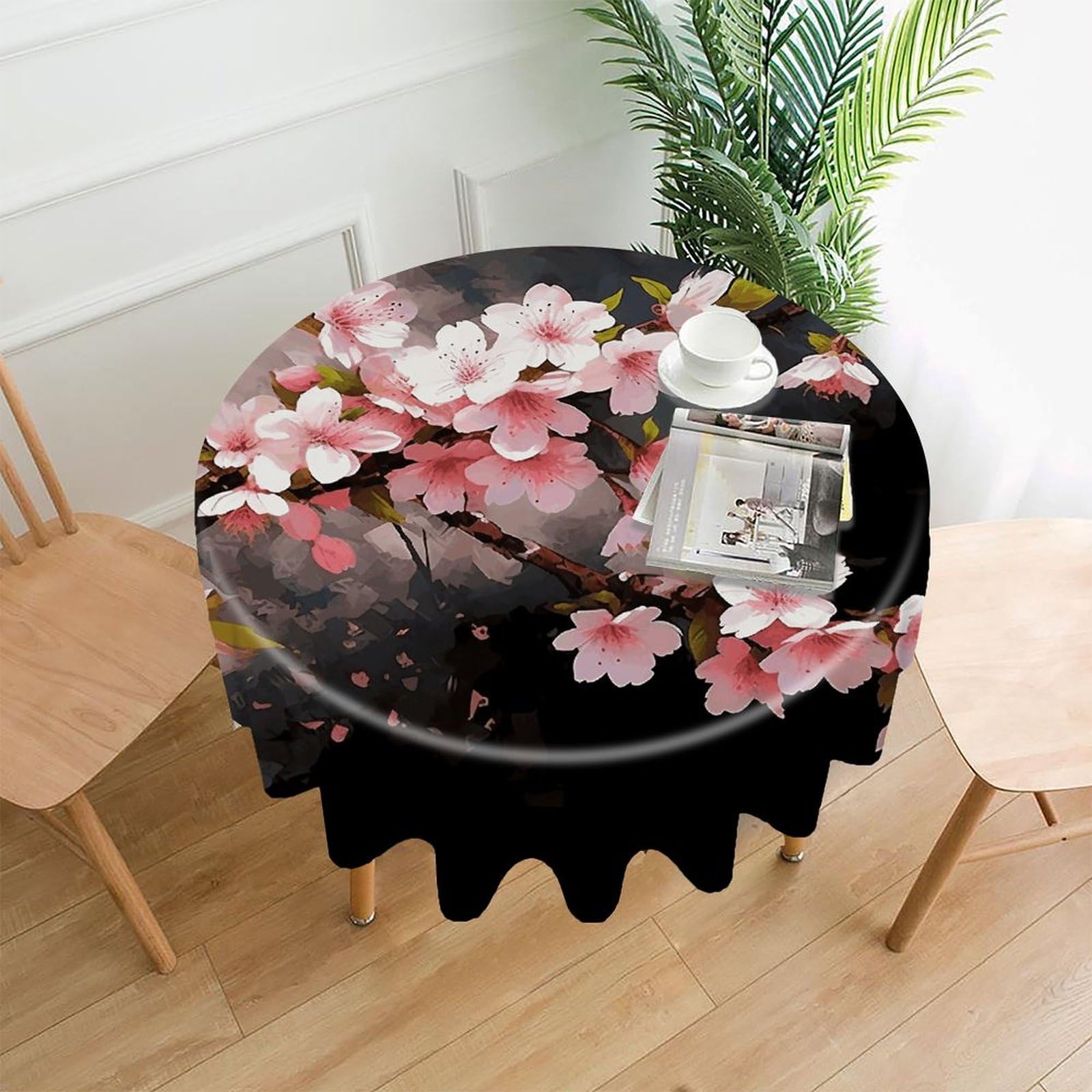 VstaDank Tempting Cherry Blossoms Table Cloth Fashions Washable Round Tablecloth Decorative Table Cover Comfortable Straight Edge Tablecover for Dining Kitchen Party Outdoor 60 Inch