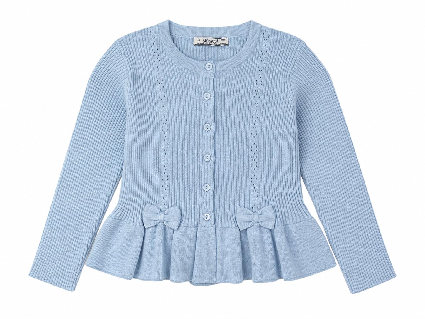 Mayoral Cardigan Bambina in Cotone con Bottoni, Fiocchi e Balza, Maglioncino per Bambina, 3-9 Anni