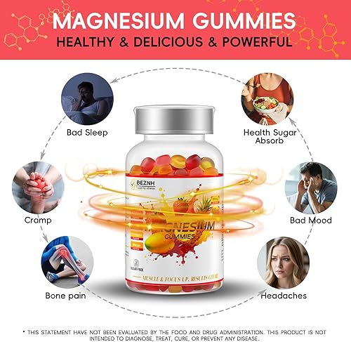 Miniatura 5 de Gomitas de glicinato de magnesio de 800 mg, gomitas de magnesio sin azúcar para adultos con L-treonato, suplementos de potasio masticables para