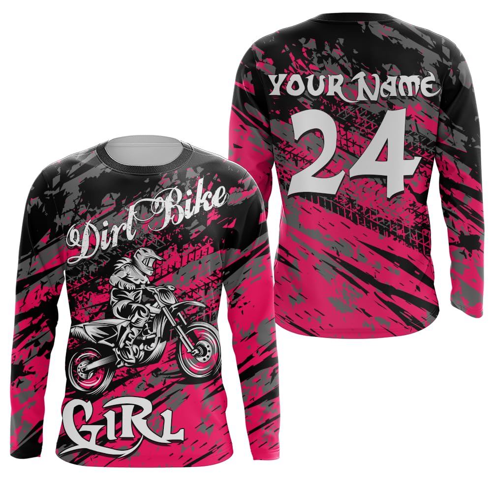 Personalized Pink Dirt Bike MX Racing Jersey UPF30+ Motocross Shirt Women Kid Off-Road Biker Girl Motorcycle Shirt XM166 (02)
