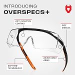 NoCry Safety Glasses That Fit Over Your Prescription Eyewear. Clear Anti-Scratch Wraparound Lenses, UV400 Protection, ANSI Z87 & OSHA Certified. Use in the Lab, Travelling, Black & Orange Frames