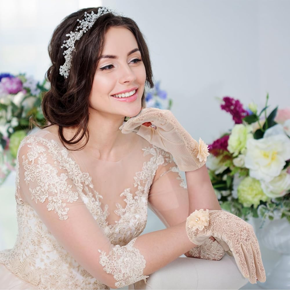 Gants Courts Et élégants En Dentelle Florale Pour Femme, Gants En Dentelle Noire Pour Femme, Gants Vintage En Dentelle Florale Pour Mariage, Banquet, Noir, 1 Paire, Noir/blanc