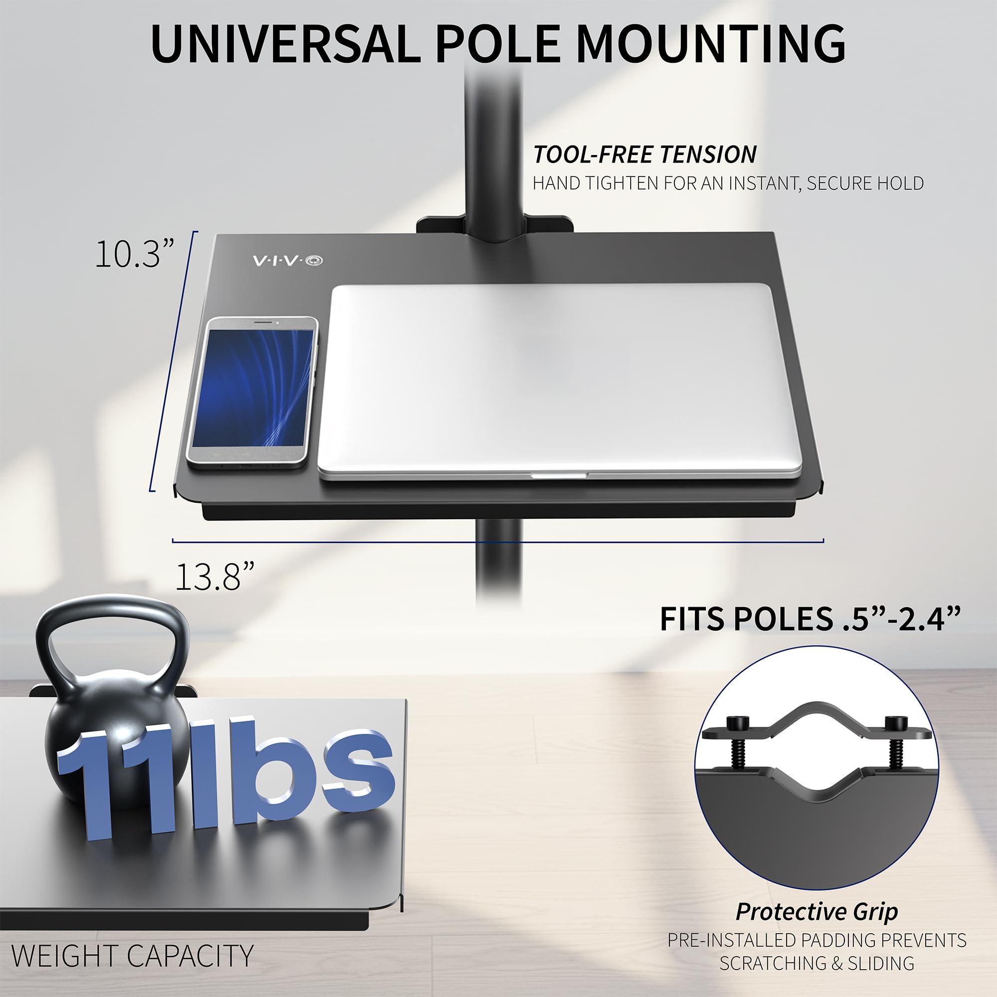 VIVO MOUNT-SF13P Support universel en acier pour microphone, chariot TV, haut-parleur et plus/plate-forme de rangement utilitaire à clipser, noir, 35,6 x 25,4 cm