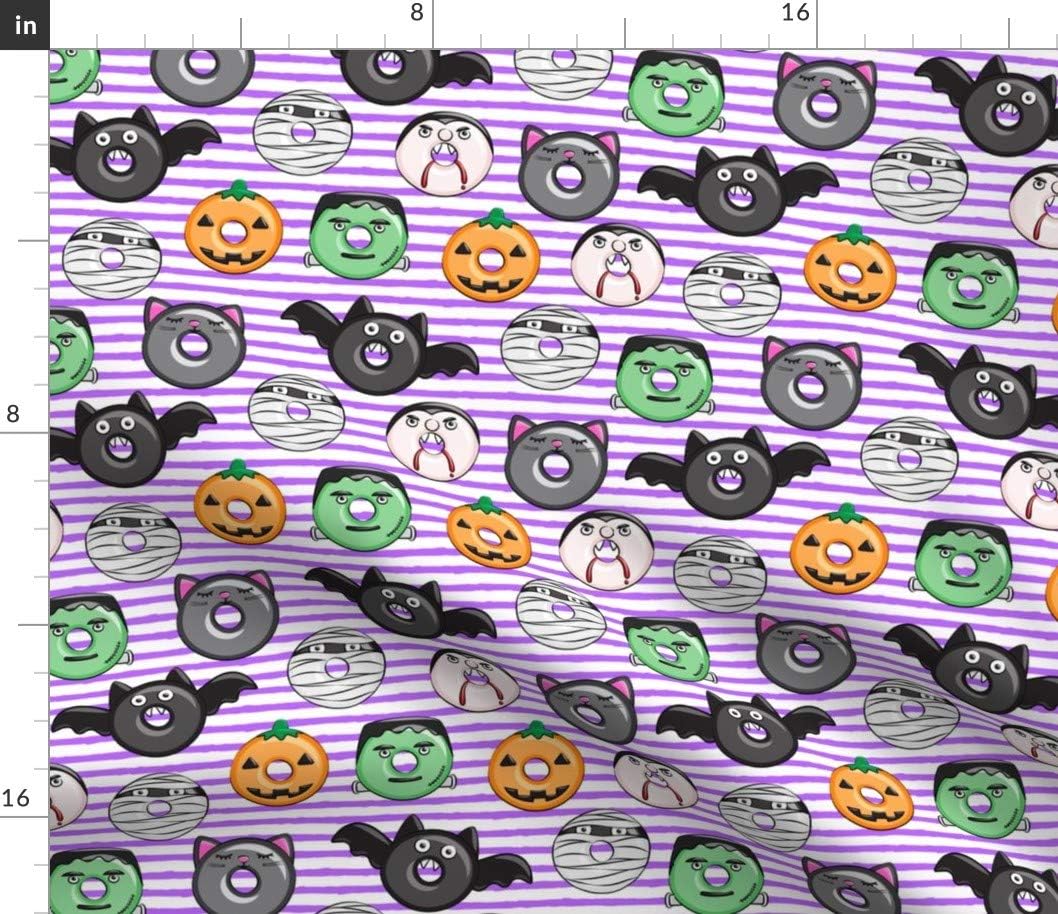 Spoonflower Fabric - Halloween Donuts Purple Stripes Monsters Pumpkin Black Cat Vampire Printed on Petal Signature Cotton Fabric by The Yard - Sewing Quilting Apparel Crafts Decor