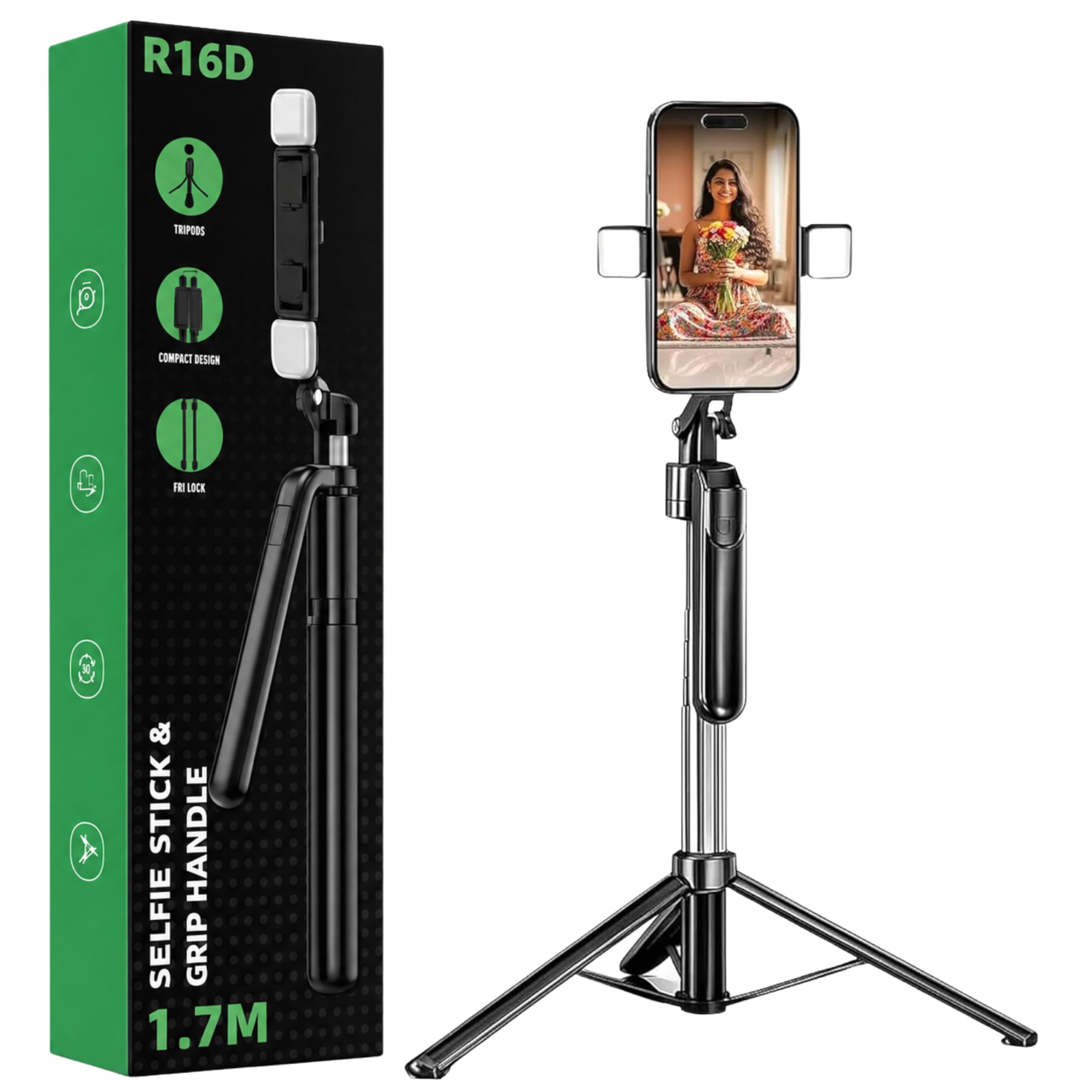 JIKRA Selfie Stick Tripod 67cm with Bluetooth Remote & Fill Light (6 feet with Light)