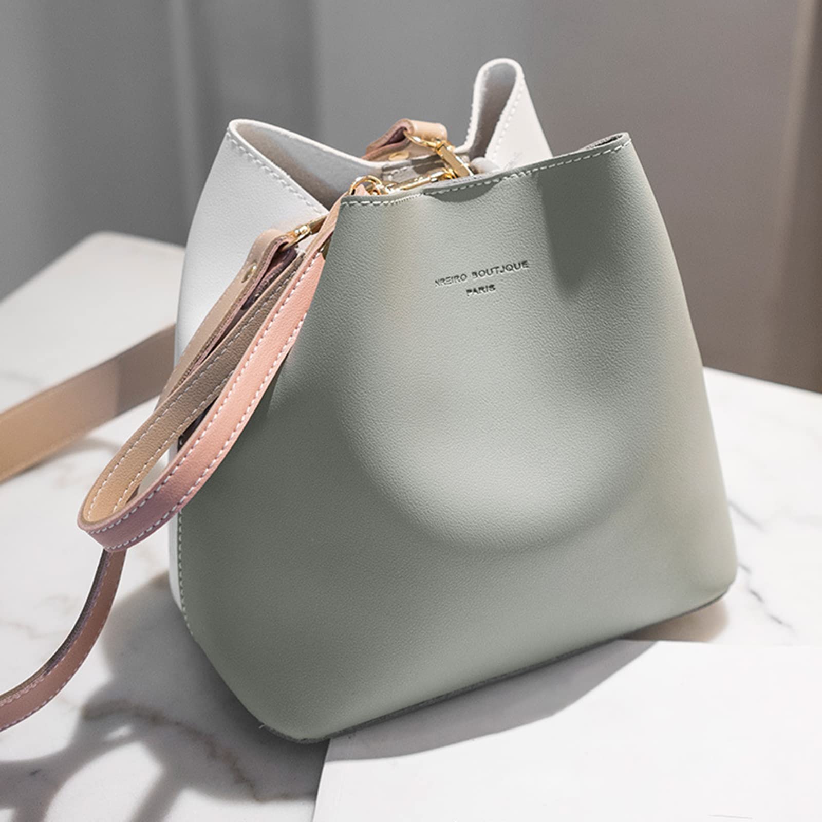 NICOLE & DORIS Bolso de Mujer de Moda Bandolera Colores Contrastantes Bolso Cubo Mujer de Crossbody Bolsa de Uso Diario Diseño Gris