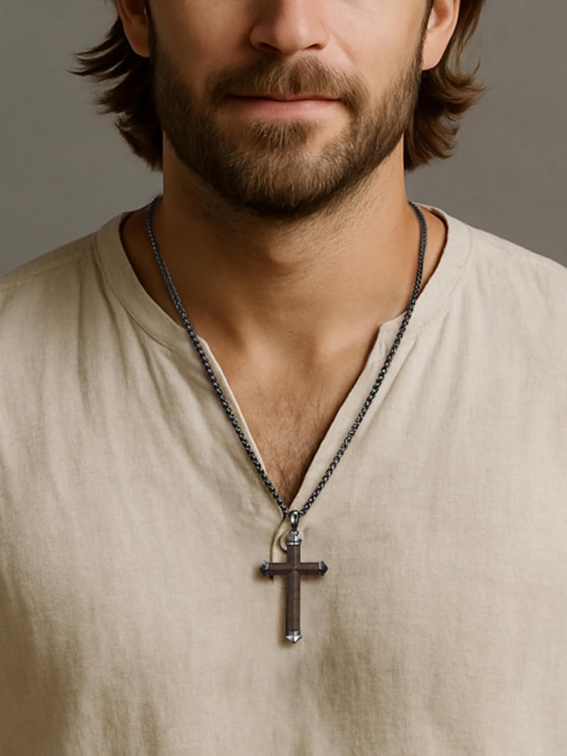 NORBU Wooden Cross Necklace for Men, Mens Black Cross Necklaces Natural Wood Cross Pendant, Christian Jewelry Religious Gifts for Him Easter Birthday Christmas - Image 3