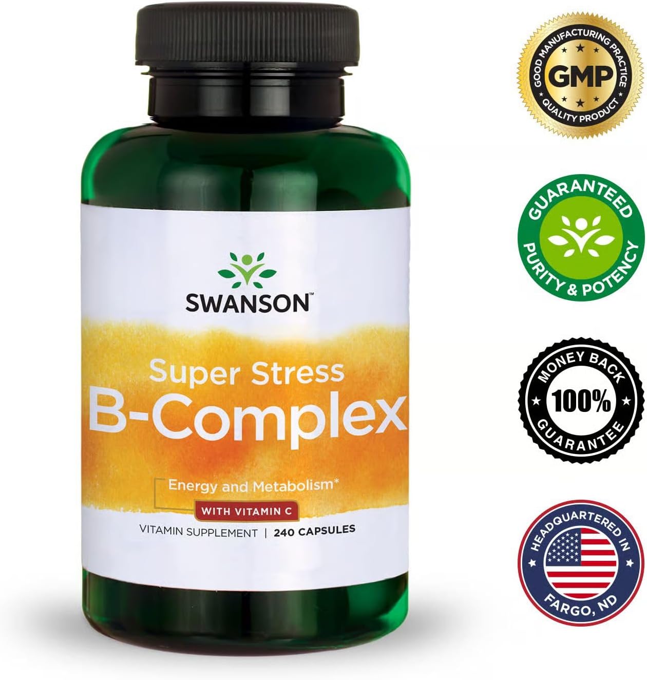 Swanson Super Stress B-Complex - Vitamin Supplement for Relaxation & Healthy Metabolism - Formula for Healthy Energy Levels - (240 Capsules) (2 Pack) - Image 7