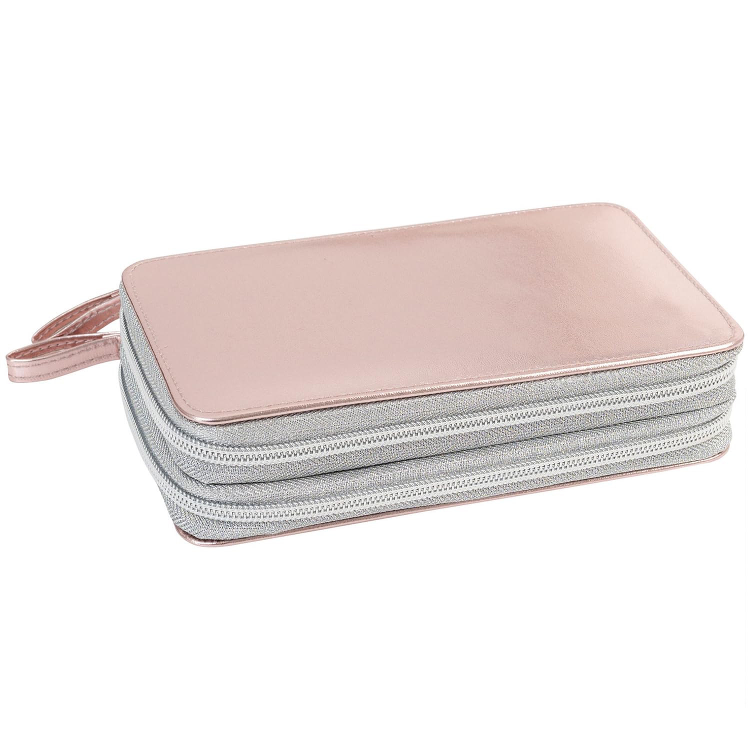 Eberhard Faber 577427 - Double Zip Pencil Case Filled with 24 Writing and Drawing Supplies, Rose Gold