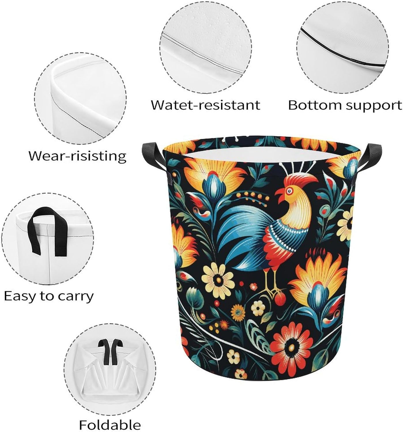 Polish Folk Art Pattern Laundry Basket Foldable Oxford Cloth Laundry Hamper Tote Bag Clothes Toy Storage Bucket For Bathroom Laundry Bedroom 44x35cm image 4