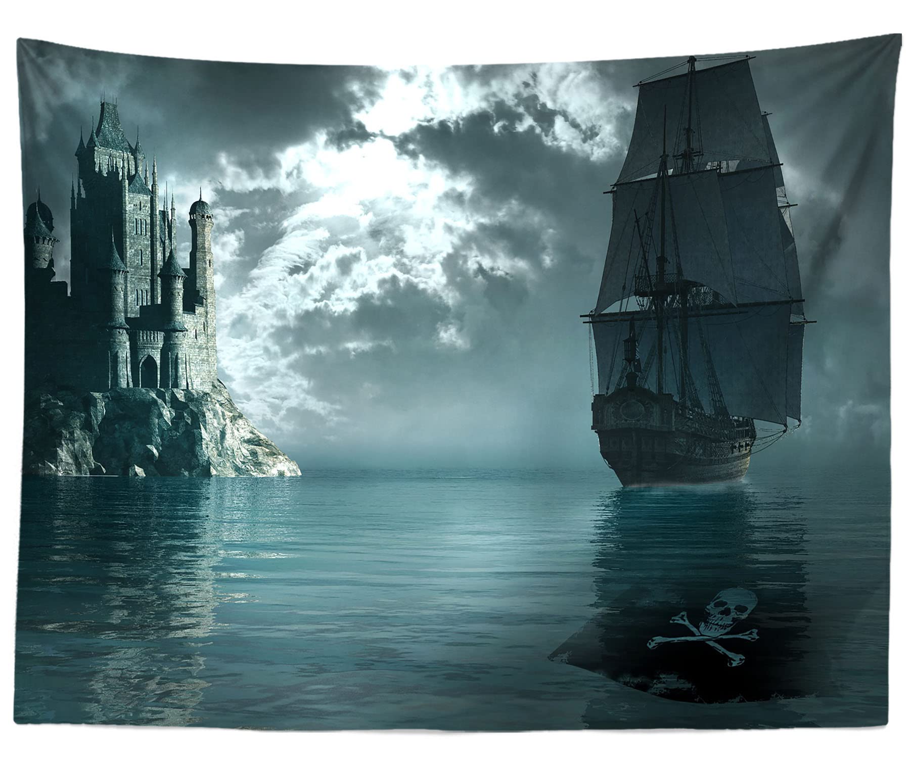 BELECO Ocean Pirate Ship Backdrop Fabric 8x6ft Vintage Corsair Gloomy