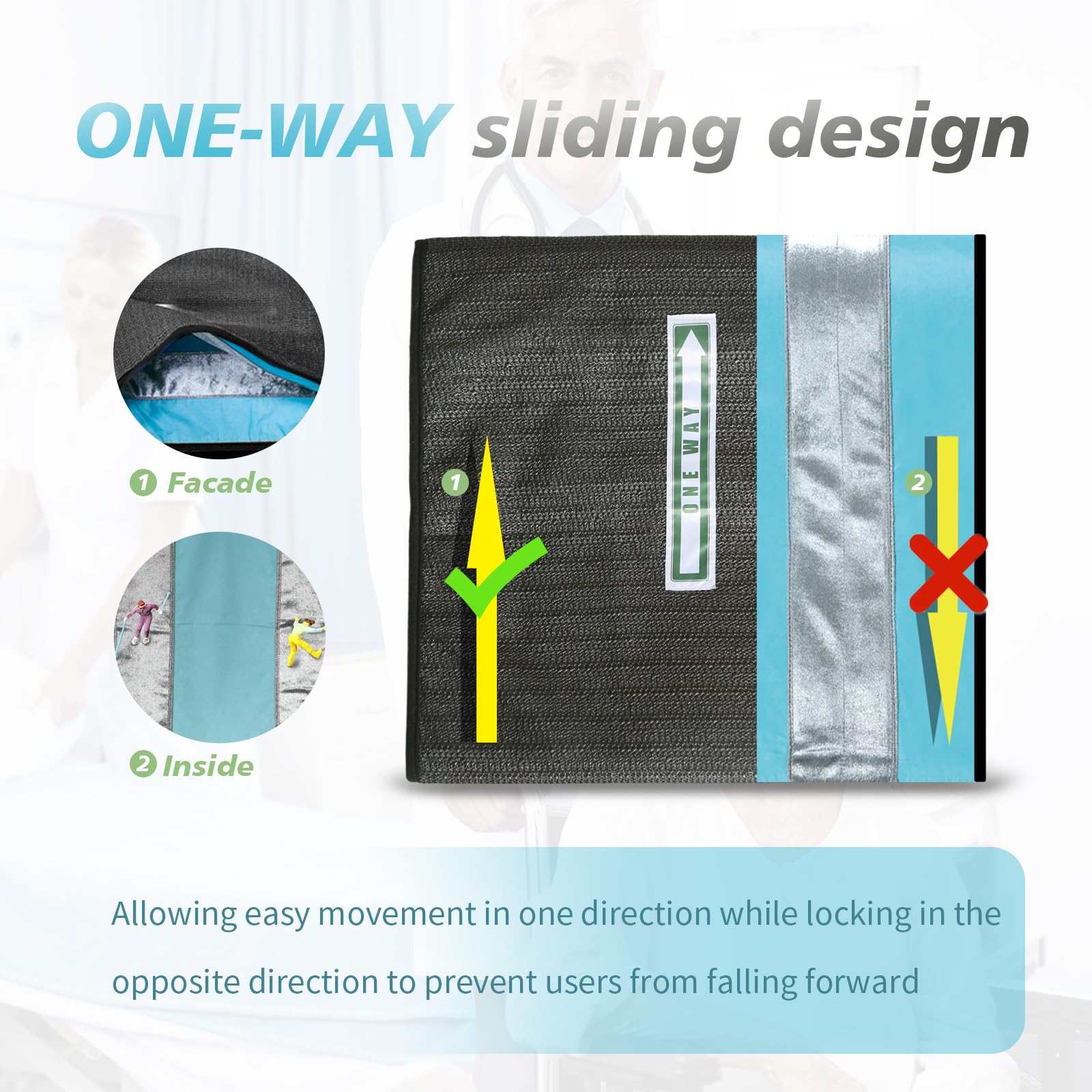 Ehucon One-Directional Wheelchair Seat Cushion-17 x17 Non-Slip Fall Prevention Seat Pad for Elderly, Wheelchairs, Chairs, and Car Seats