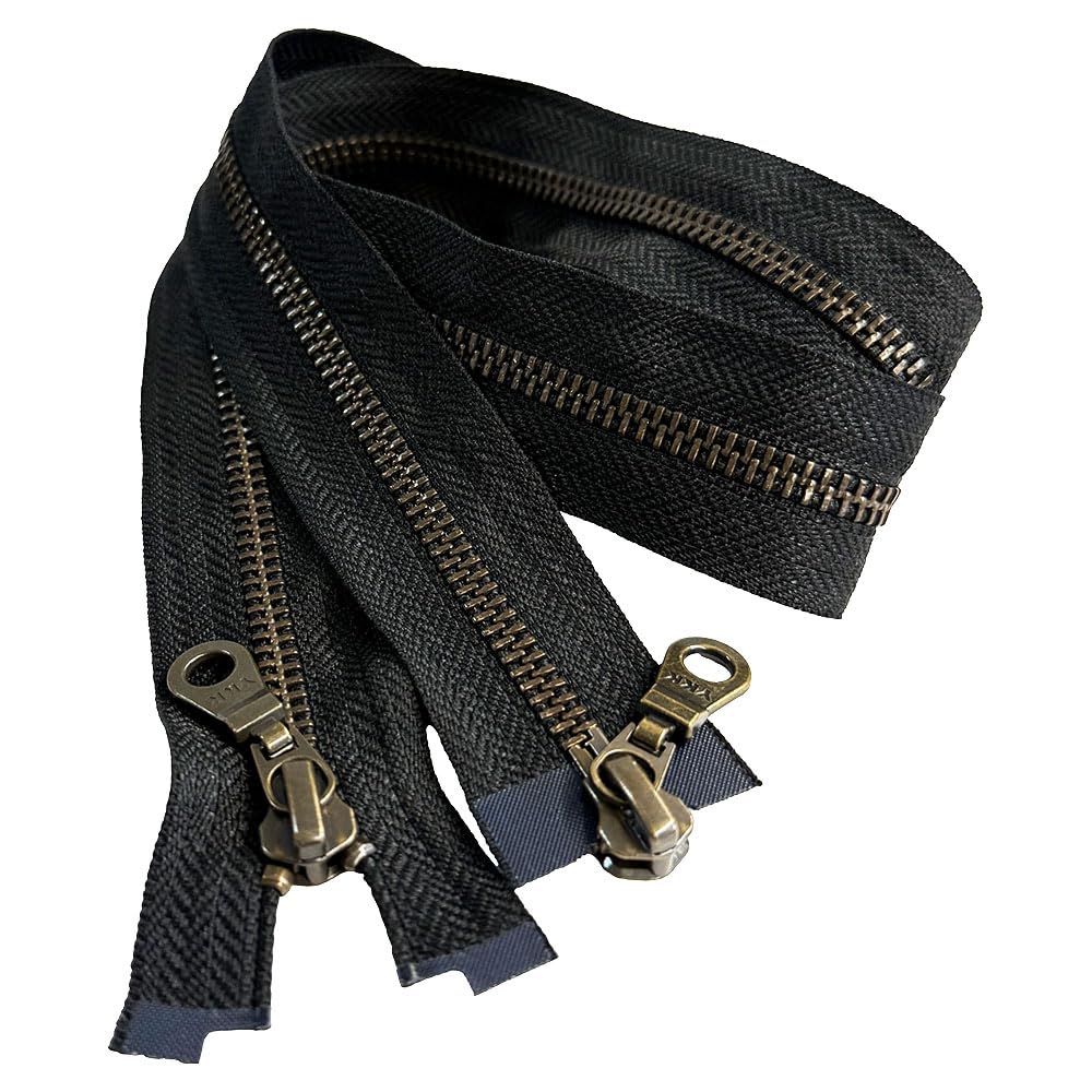 YKK #5 Antique Brass Two Way Medium Weight Metal Jacket Zipper Doughnut Drop Pull Separating Color Black #580W, Choose Length - Made in The United