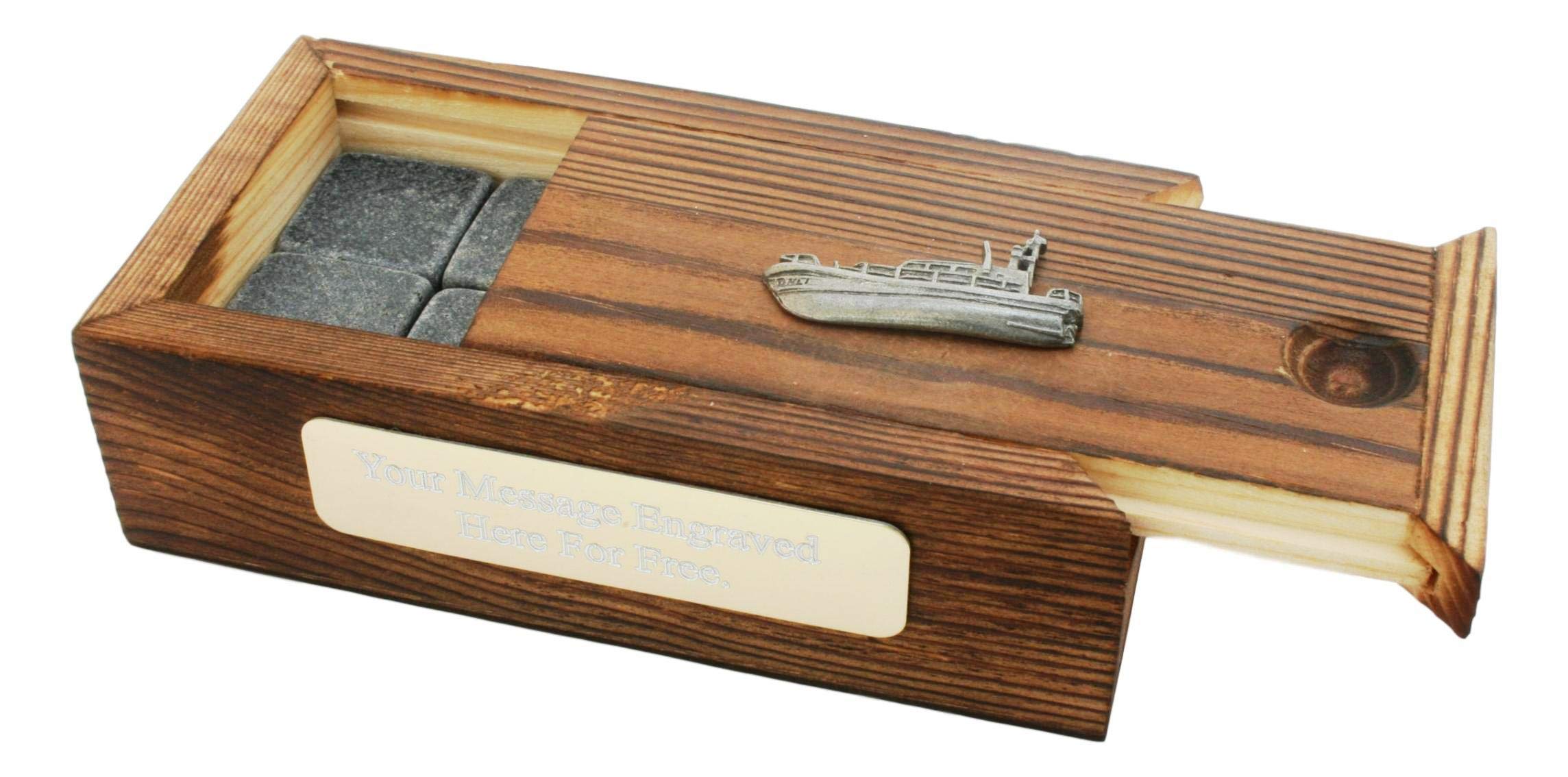 Lifeboat Whiskey Gin Ice Cube Stones in Wooden Box Free Engraving 430