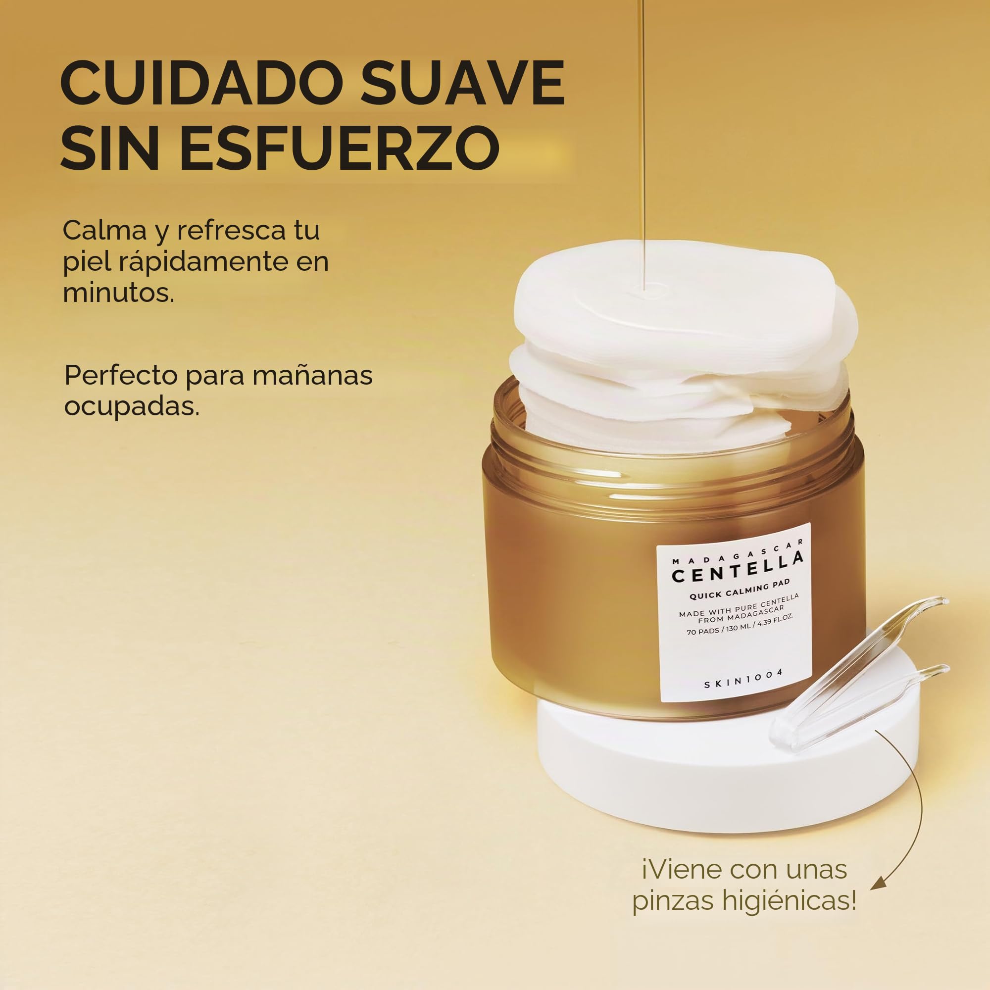 SKIN1004 Centella Quick Calming Pad, 70 almohadillas, almohadilla de tóner facial coreana con centella asiática de Madagascar y ácido hialurónico, almohadillas de tóner facial hidratante y calmante