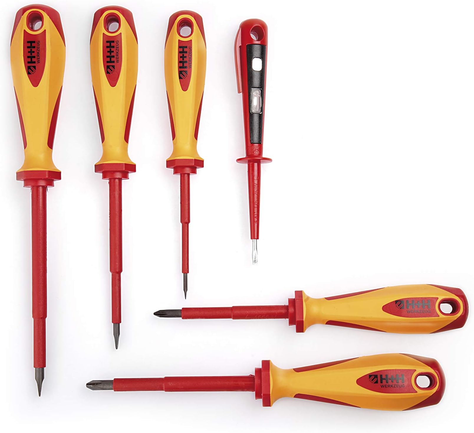 H+H SDSX6 Screwdriver Set 6 Pieces Including Voltage Tester VDE Tested Made in Germany Red/Yellow