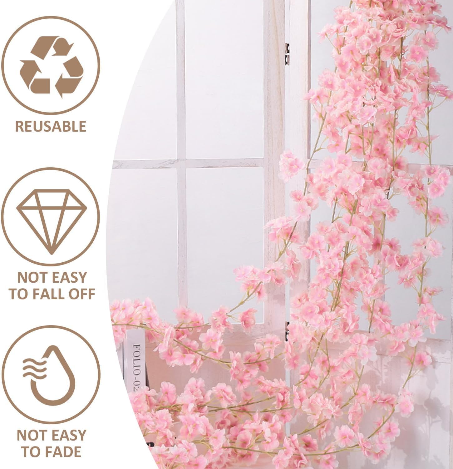 Fjquamitix 4 PCS Artificial Flower Garland 5.9FT Cherry Blossom Vines Hanging Rattan Flowers for Indoor Outdoor Wedding Decoration (Light Pink) - Image 4