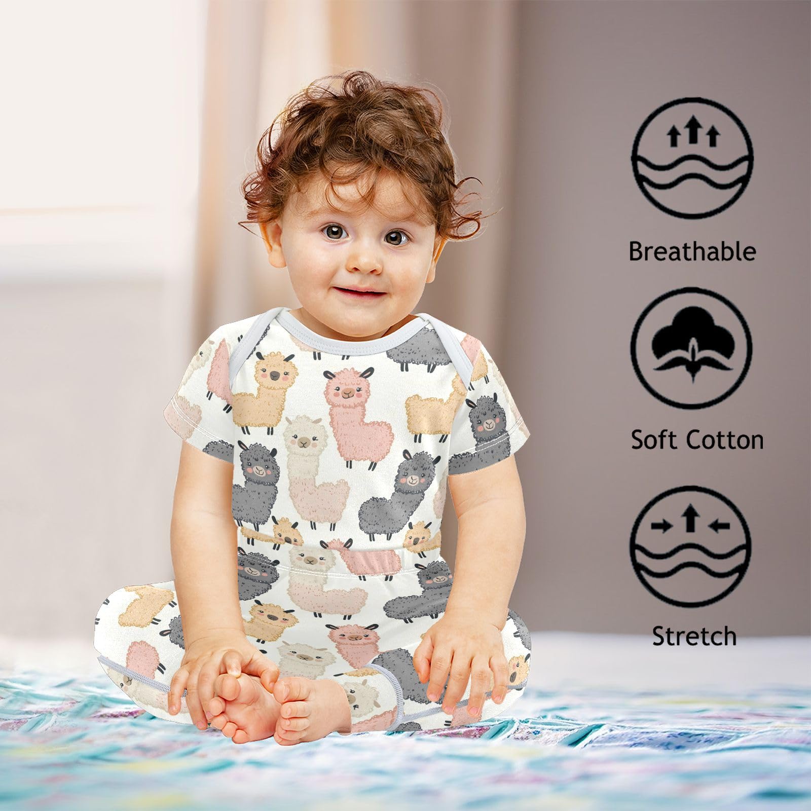 vvfelixl Unisex Short Sleeve Baby Pants Sets,Cartoon Funny Alpaca Baby Bodysuits Set,Babys Layette Sets Clothes for 18-24M