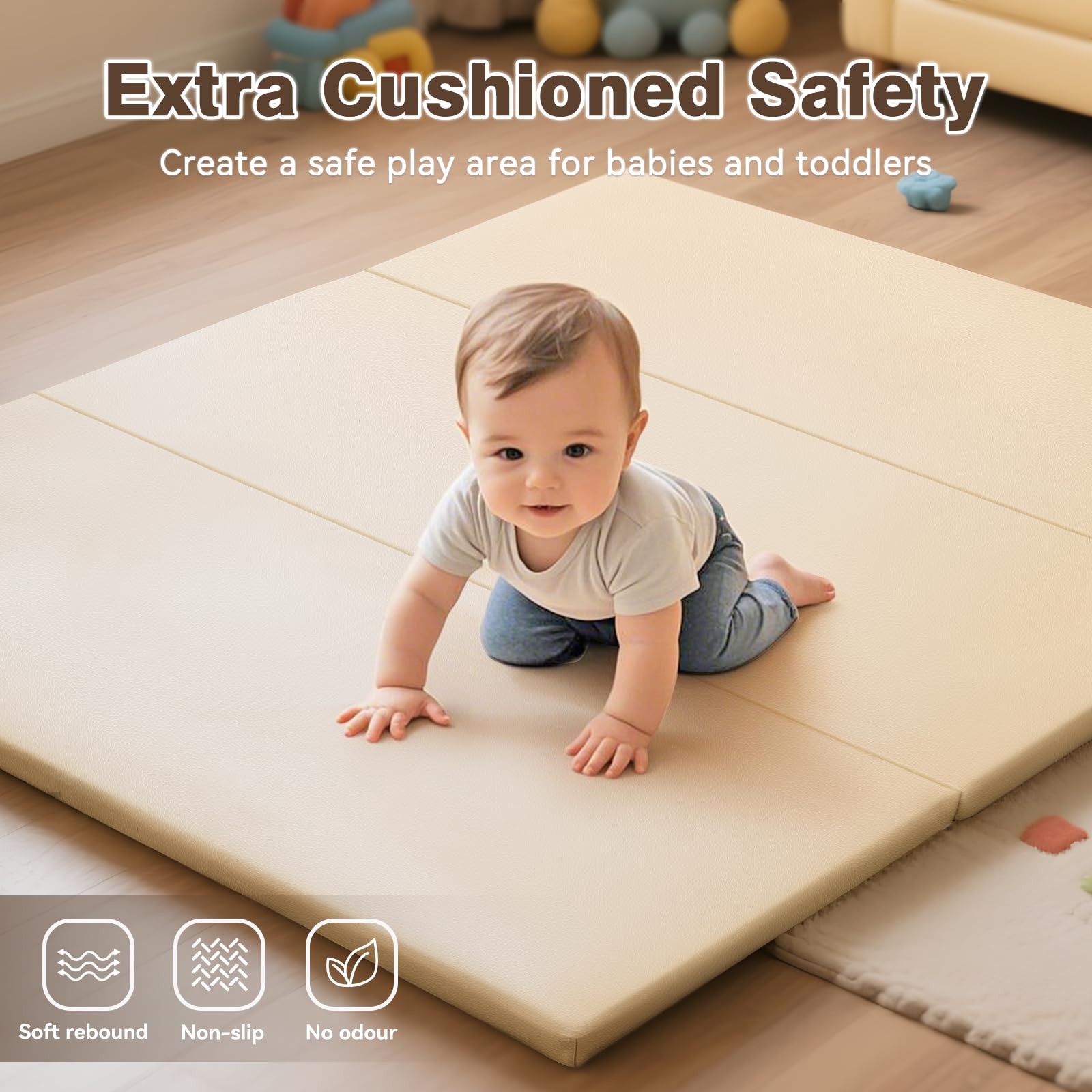 JungleDove Tapis de Jeu en Mousse pour Bébé : 121x121 cm Tapis d'Éveil en Cuir PU Imperméable - Tapis d'Éveil pour Bébé - pour Parc d'enfant Matelas (Jaune-Pliable)