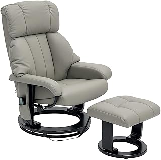 HOMCOM Relaxsessel mit Hocker, drehbarer Fernsehsessel mit Massagefunktion, Liegefunktion, Massagesessel mit Fernbedienung, Seitentasche, Ruhesessel aus Kunstleder für Wohnzimmer Grau