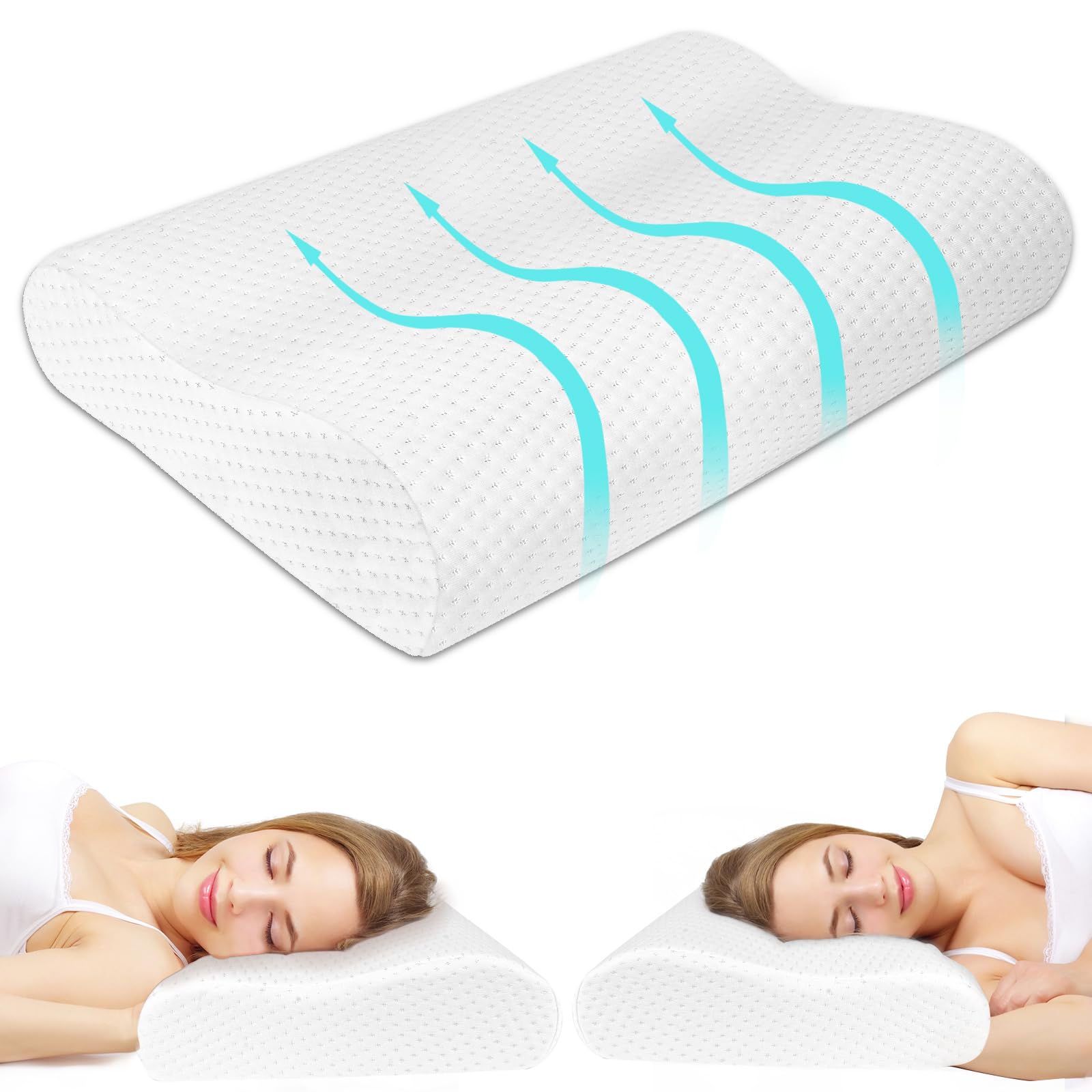 Ainiv Memory Foam Pillow, Orthopedic Neck Support Pillow for Sleeping, Ergonomic Orthopedi...