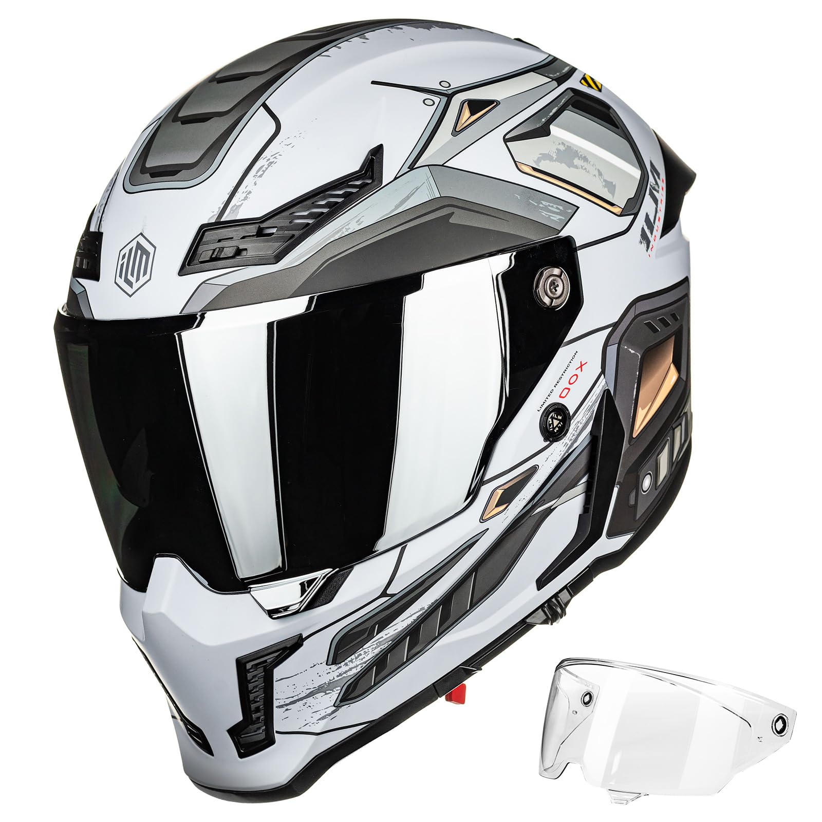ILMMotorcycle Helmets for Adult Men Women Full Face DOT ECE Powersports Dual Visor Street Racing Helmet with Pinlock Cascos para Motos Model MF509 (Cyborg Gray, L)