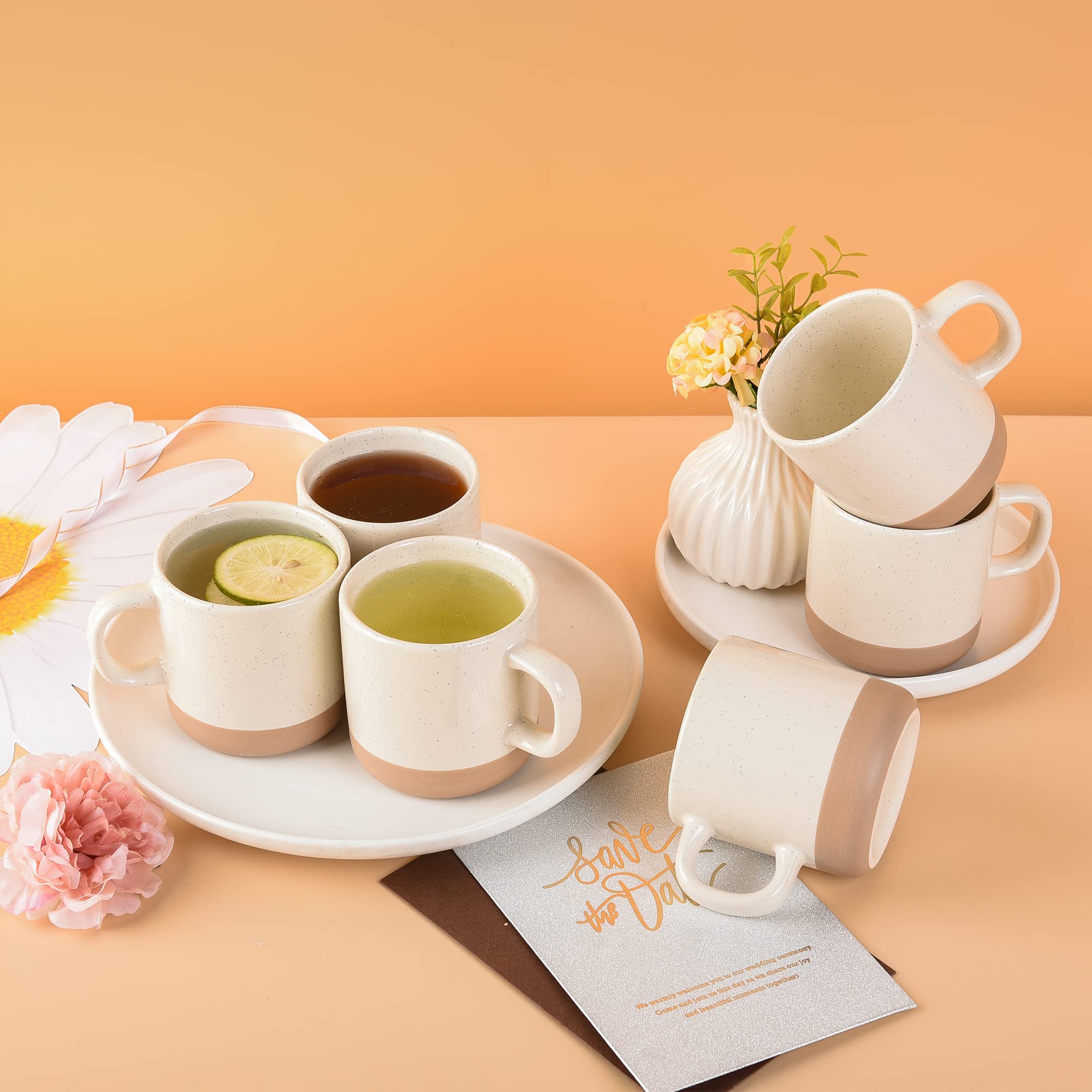 BYCNZB Juego de 6 tazas de café de 10 onzas con asa para café, té, cacao, leche (crema)