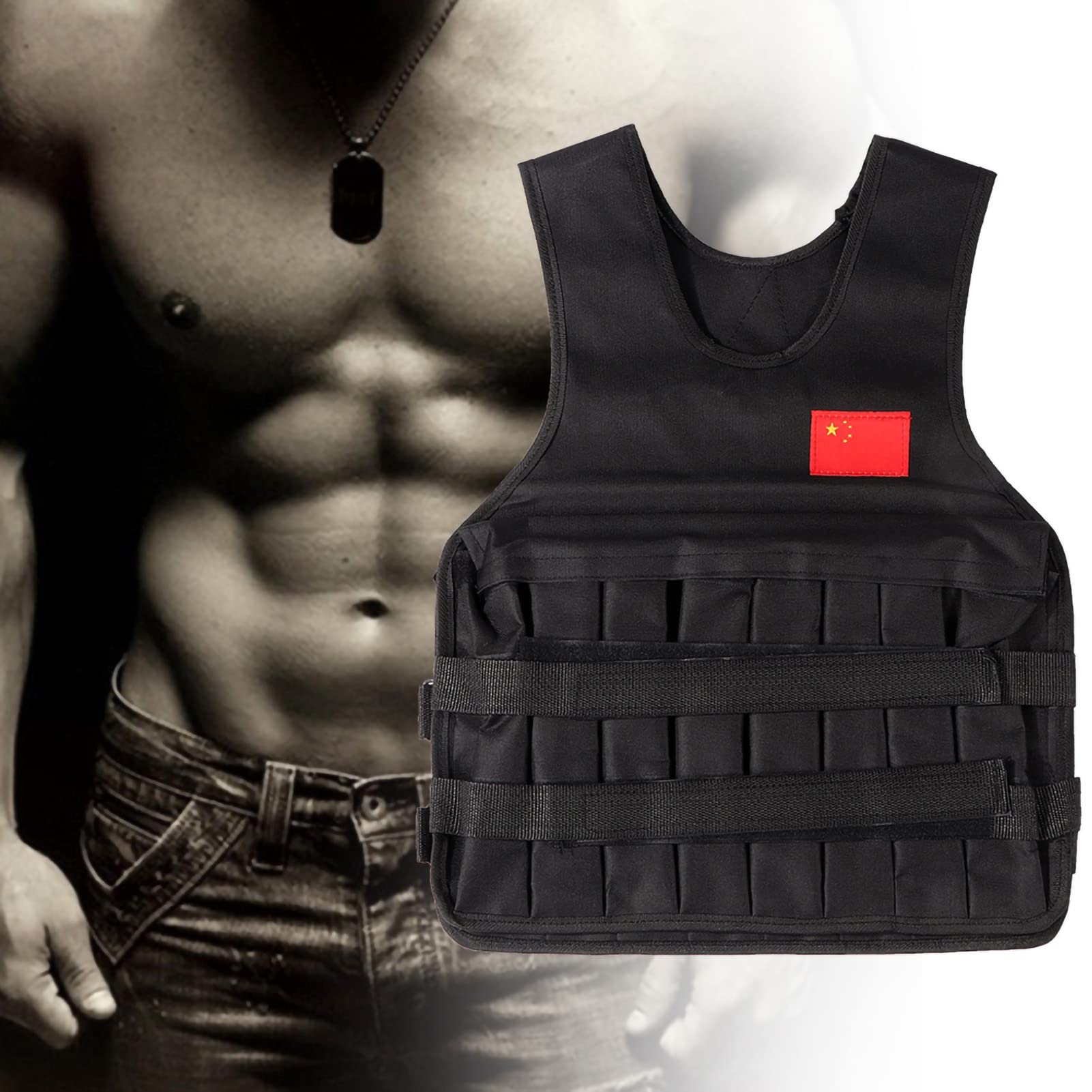 20kg Weighted Vest,Adjustable Weighted Vest Training Waistcoat with 4PCS Sand Bags for Workout, Strength Training, Running, Fitness, Muscle Building,30 * 5 * 40cm/11.81 * 1.97 * 15.75in