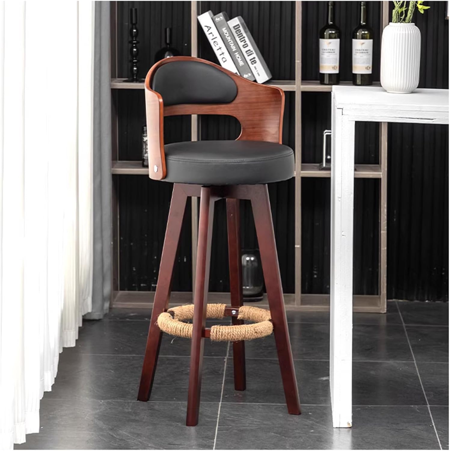 iodoos カウンターチェア 2脚セット 木製 360度回転 足置き付き