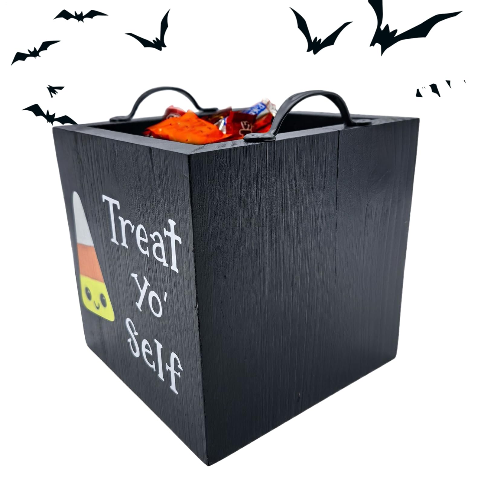 Plat à bonbons d'Halloween en bois avec poignées pour décoration