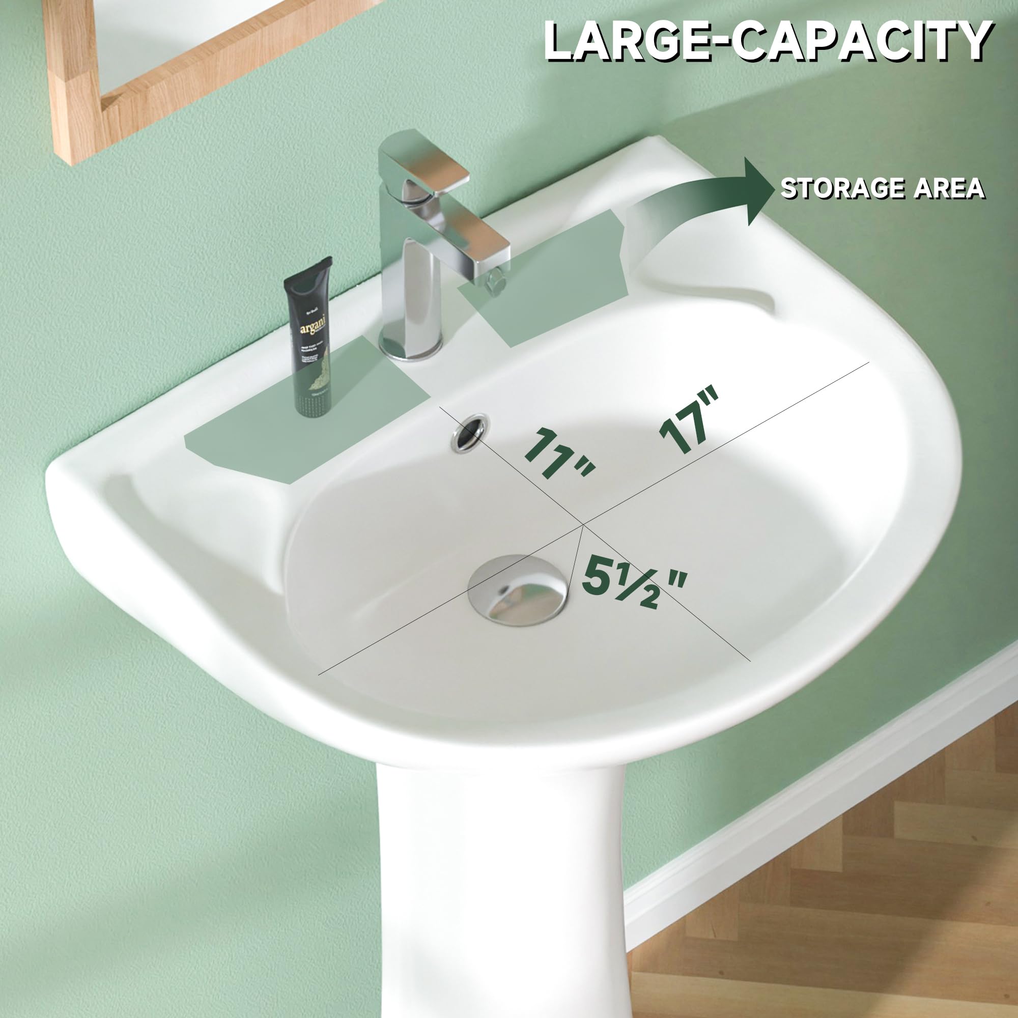 Snapklik.com : Miuara Pedestal Sink 20 Inch - 1 Hole Bathroom Pedestal ...