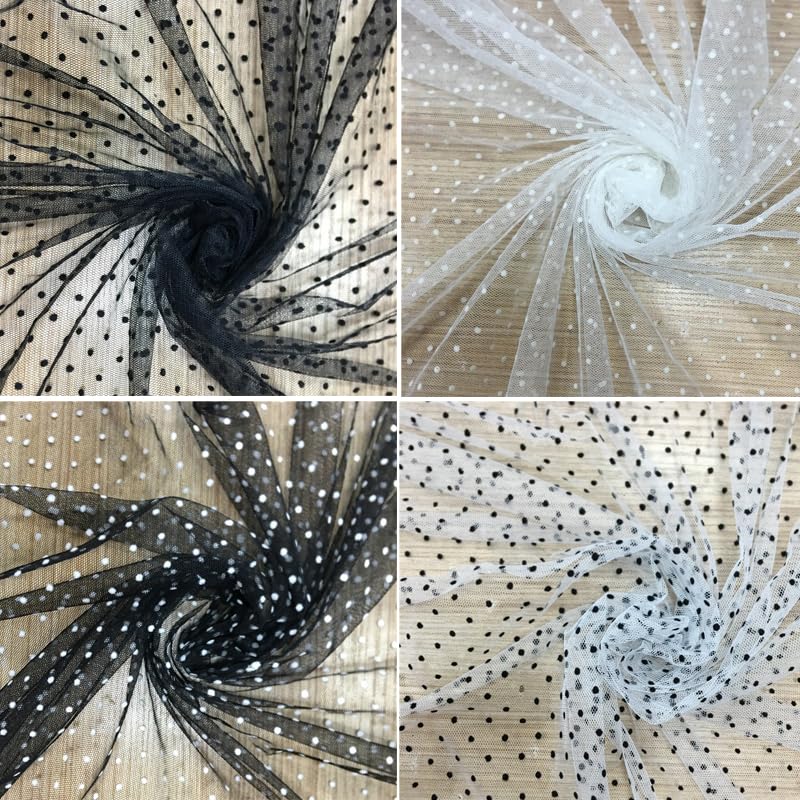 2/5/10 Yards-150 cm Breite Schwarz Weiß Flocked Dot Mesh Tüll Stoff Brautkleid Hochzeit Dekoration Mädchen Netz Rock Stoff