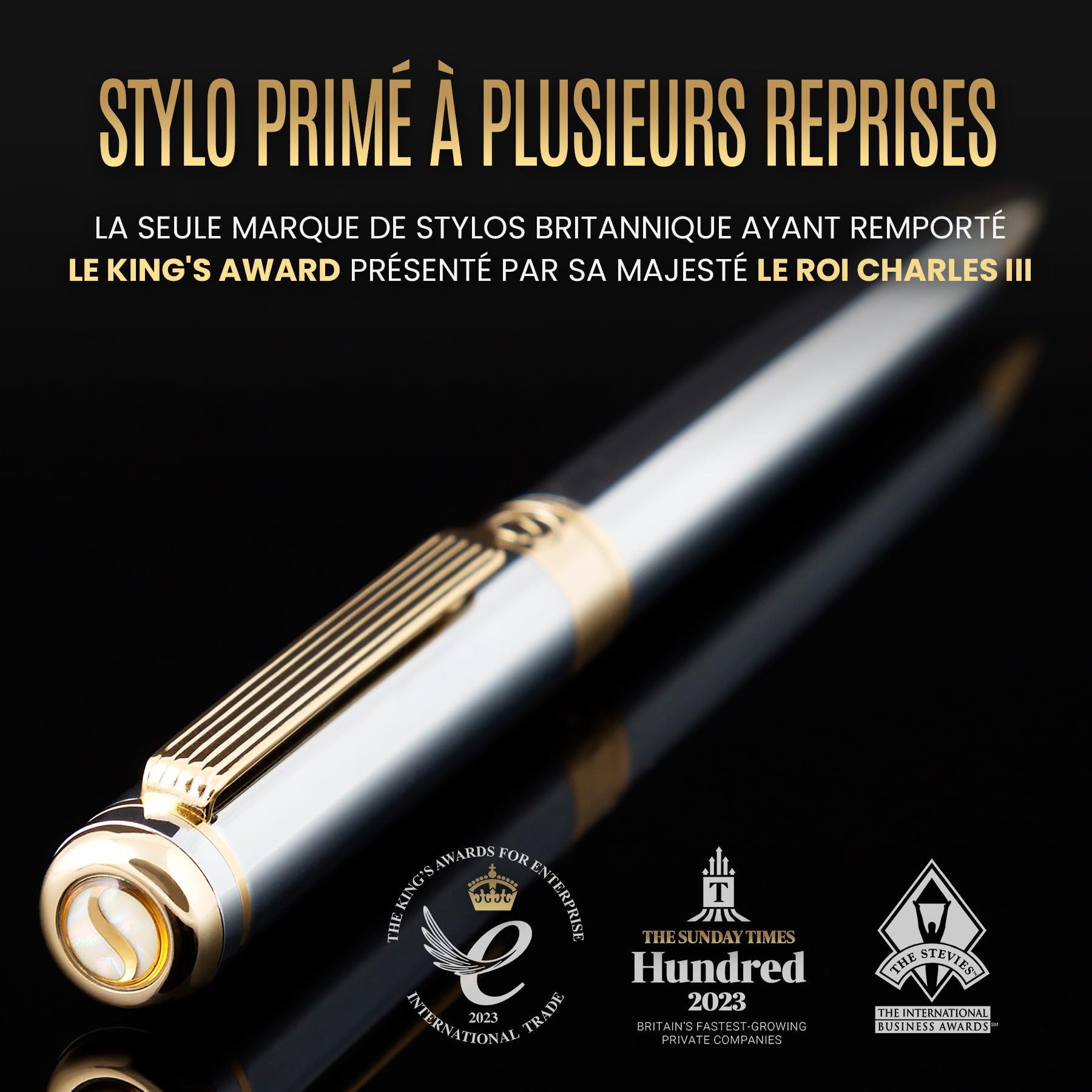 Scriveiner Stylo Bille Coffret Stylo à Bille Argent avec Finition Plaqué or véritable, Rechargeable et Rétractable, Beau Cadeau pour Homme & Femme avec Boîte, Accessoire de Bureau Professionnel