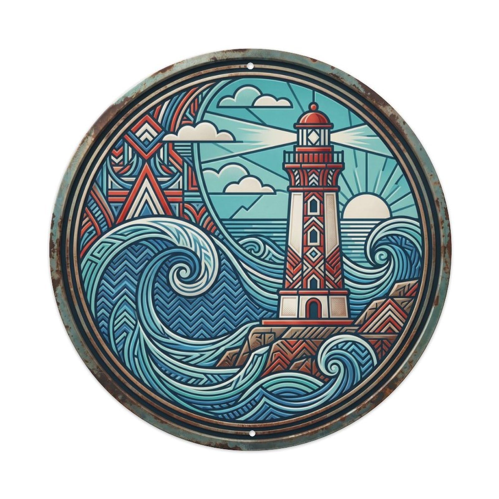 Biarritz Macro Lighthouse Travel Metal Tin Sign Plaque Wall Decor for Cafe, Club Bar, Office, Home Garden Round Metal Poster 8x8Inch