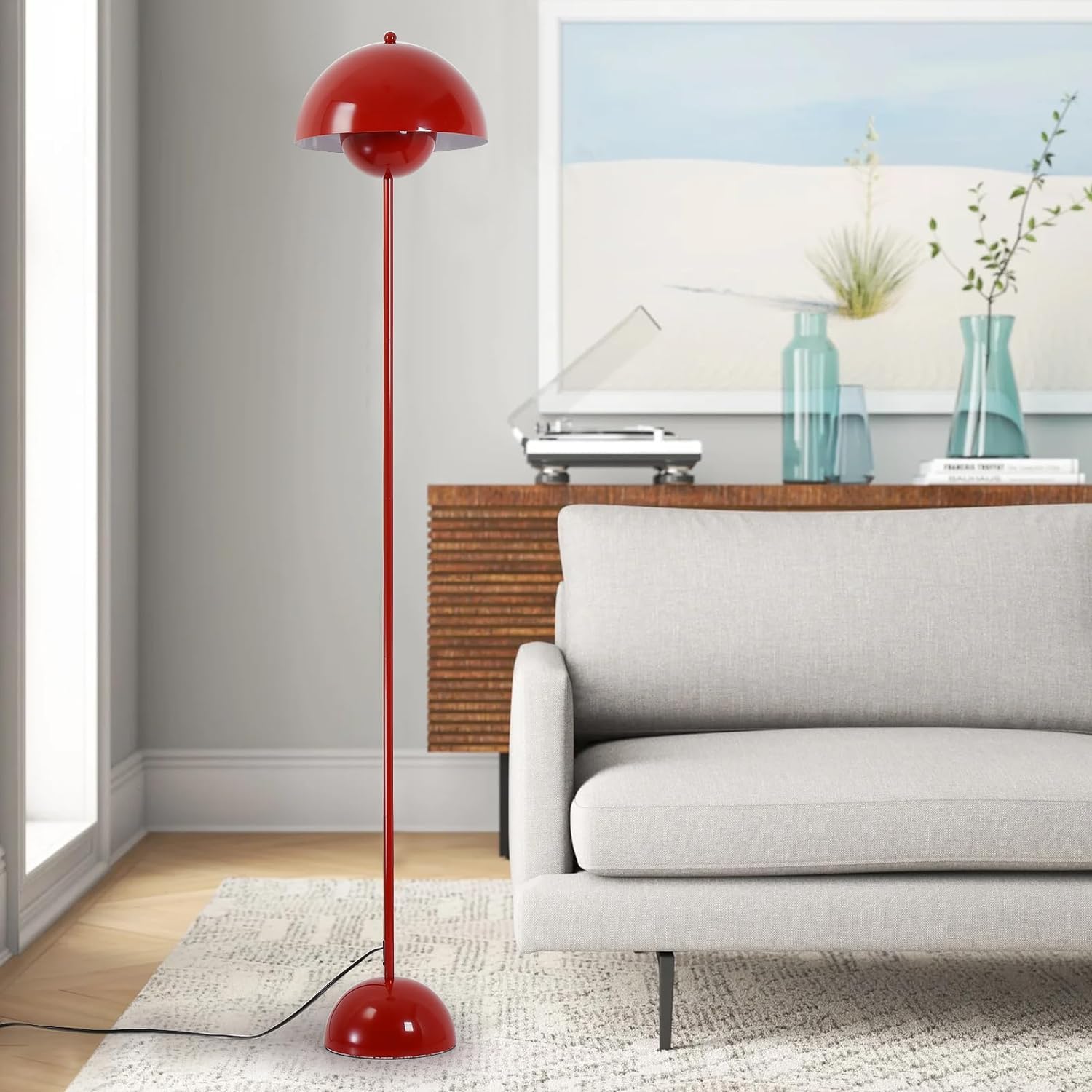 Alpinaluz Stehleuchte mit gewölbtem Parabolschirm: Klassisch, modern und nordisch, ideal für Wohnzimmer und Esszimmer mit E27-Sockel (Rot)