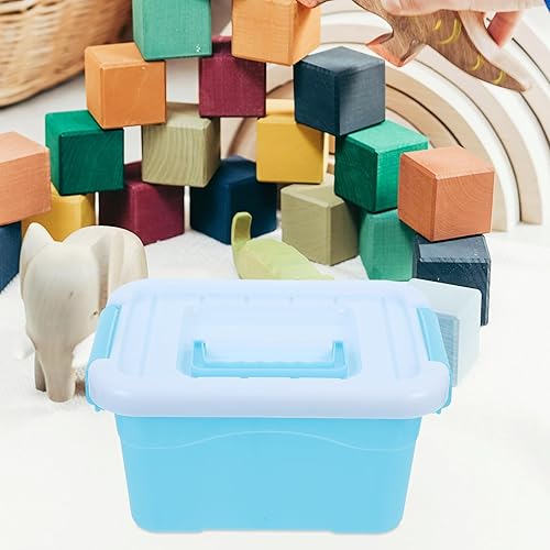 Miniatura 5 de Pequeño contenedor organizador de plástico con cubierta y asa, contenedor grueso azul-blanco para herramientas, soporte compacto para muñecas de