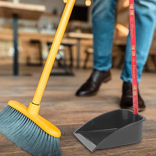 Miniatura 5 de SEWACC Recogedor vertical de plástico con mango largo de madera, reutilizable, para limpieza del hogar, pala de basura, para el vestíbulo, para