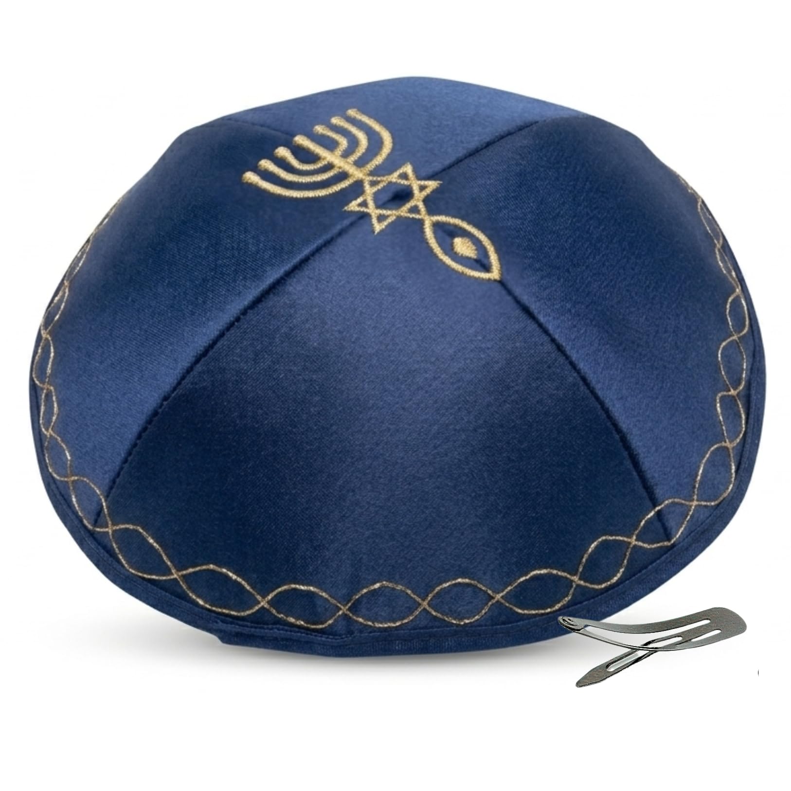 holy land market 1 X Kippah with Messianic Sign Embroidered Satin-Navy by Shofars from Afar-picture-45
