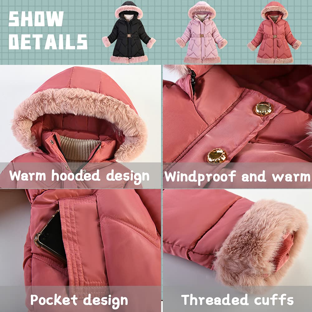 Cappotto invernale per bambini, caldo e caldo, giacca invernale per bambini, in cotone, per primavera, autunno e inverno, rosa scuro, 122 cm-128 cm