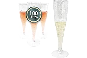 Reli. 100 Pack Premium Glitter Plastic Champagne Flutes