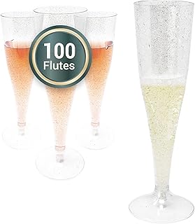 Reli. Champagne Flutes Plastic | 100 Pack | 4.5 oz - Silver Glitter | Premium Plastic Champagne Flutes | Party-Perfect for Celebrations