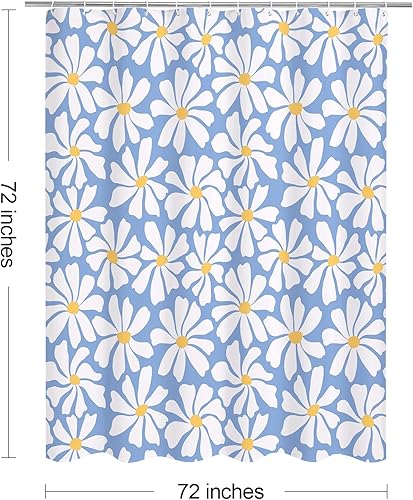 Miniatura 7 de Cortina de ducha floral de margaritas azules, cortina de ducha bohemia con flores de primavera para baño femenino, juego de cortina de ducha moderna