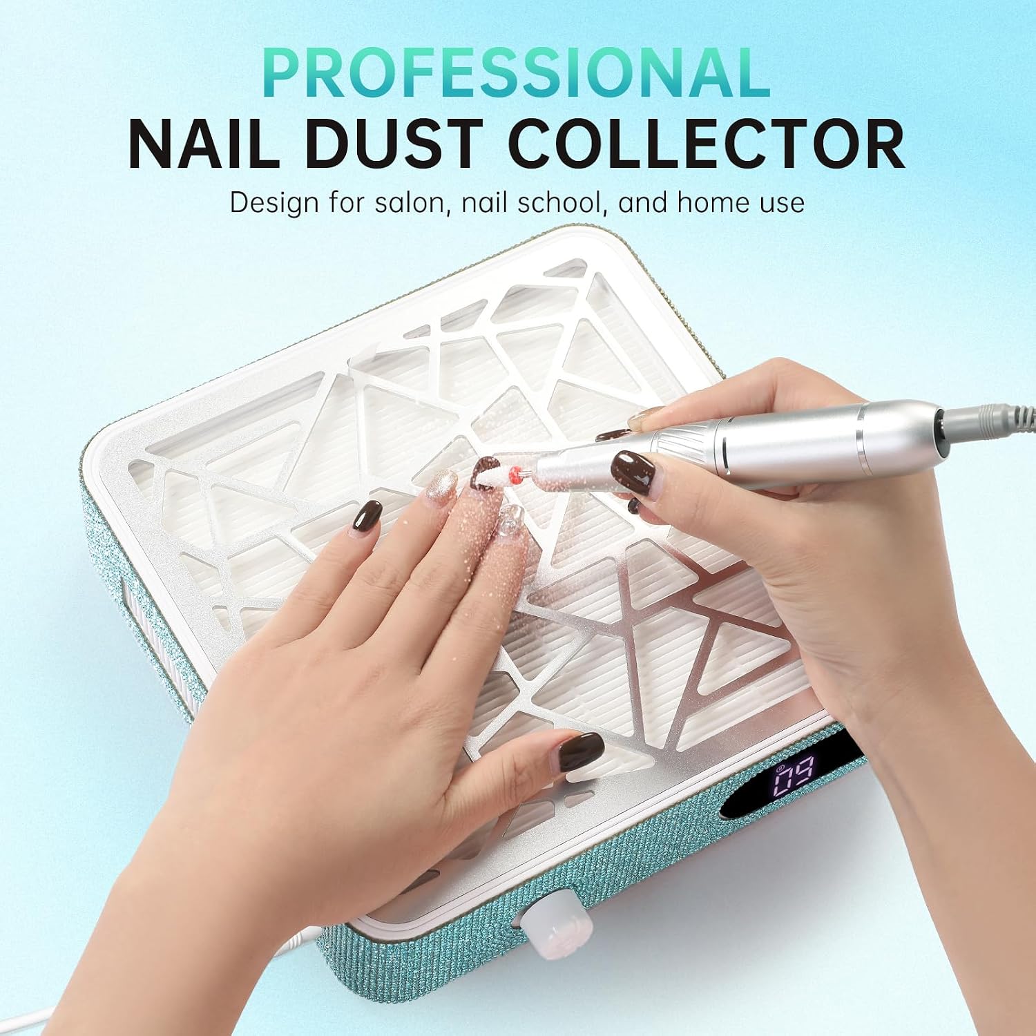 Nail Dust Collector, Powerful Vacuum Fan Vent Dust Collector Extractor Dust Suction Machine for Acrylic Nails Polishing, Nail Salon&Home, Lake Blue Diamond